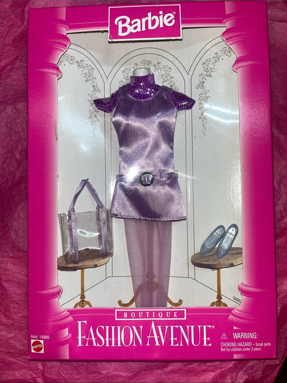 1996 Barbie Fashion Avenue Boutique Purple Sparkle Mini Dress Outfit 14980 NIB